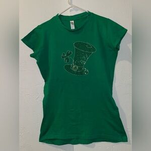 Version St Patrick’s T-shirt with Rhinestone Leprechaun Hat and Shamrock ☘️